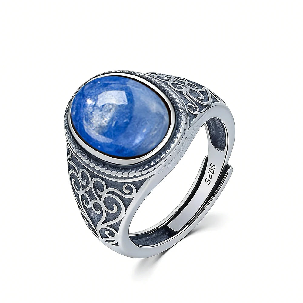 Vintage 925 Sterling Silver Ring Natural Tiger's Eye Stone 10*14MM Retro Style Large Stone Finger Rings Fine Jewelry for Men
