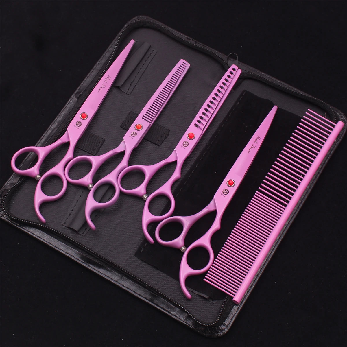 Tesouras de Tosa para Animais de Estimação Purple Dragon Japão Aço Inoxidável Rosa Curva para Cães Tesouras de Desbaste para Cães Tesouras Chunker Z3003