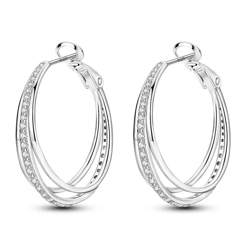 Love Heart Earrings 925 Sterling Silver Original Shining Zircon Heart Hoop Earrings For Women Wedding Anniversary Jewelry Gift