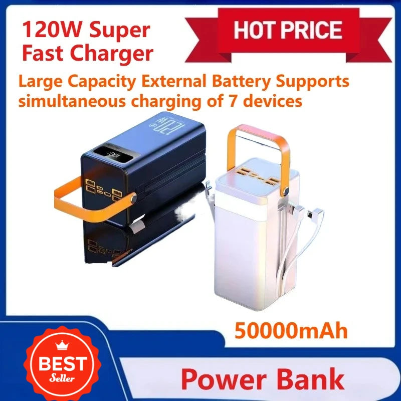 Power Bank 50000mAh 120W Super Fast Charger Large Capacity Charging Cable