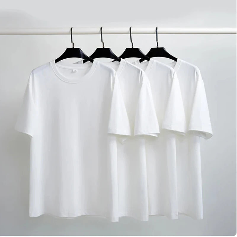 Summer Casual 100 Cotton Regular Fit Women Crew Neck Basic White T Shirts - YELLOW M 45kg-55kg