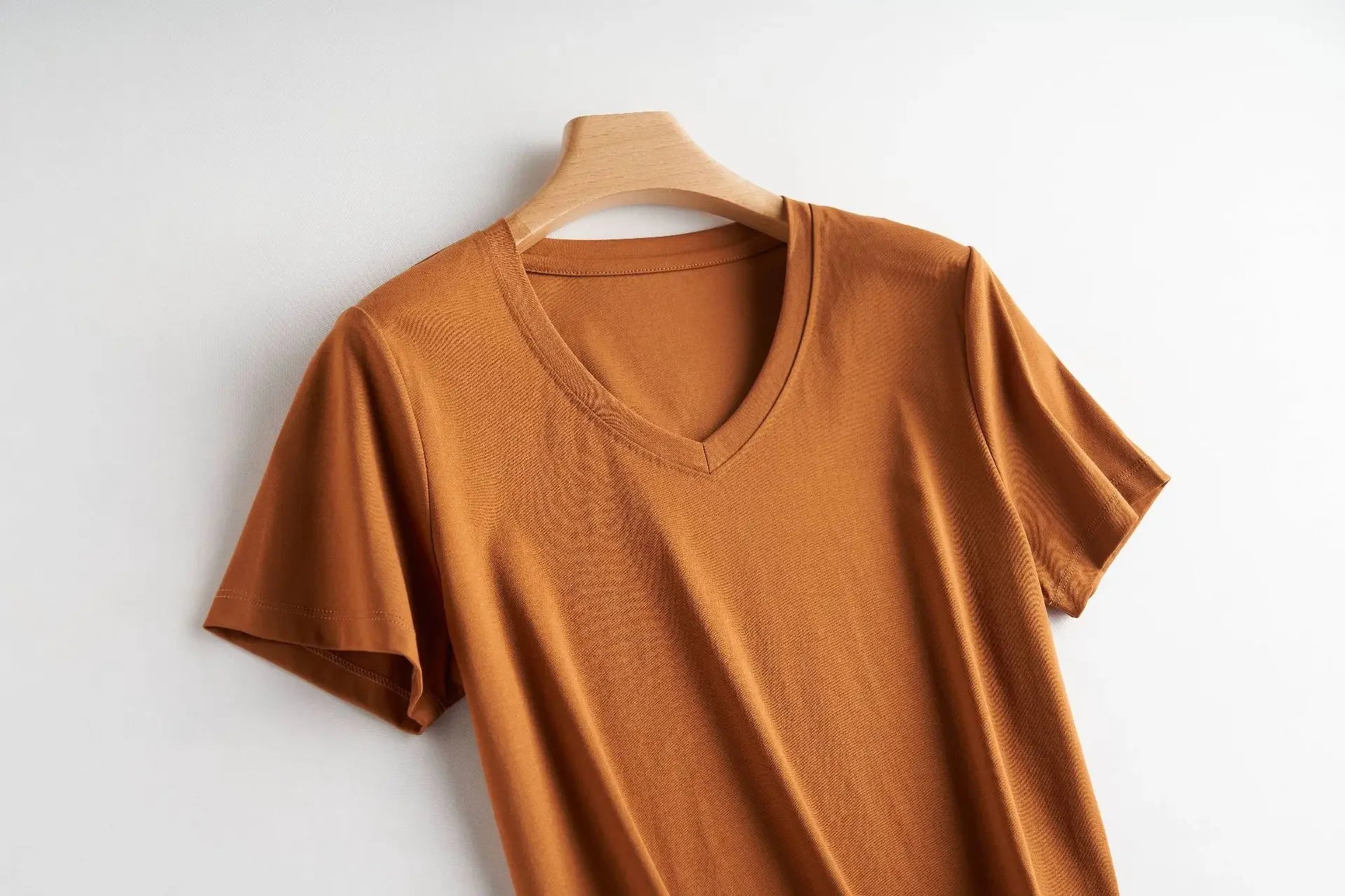 Camiseta Feminina Verão 2026 Gola V Manga Curta Algodão Casual Sólida Top Tees Solta Camisetas Básicas Camisas Femininas Tops Camisetas Femininas - verde escuro gola redonda P