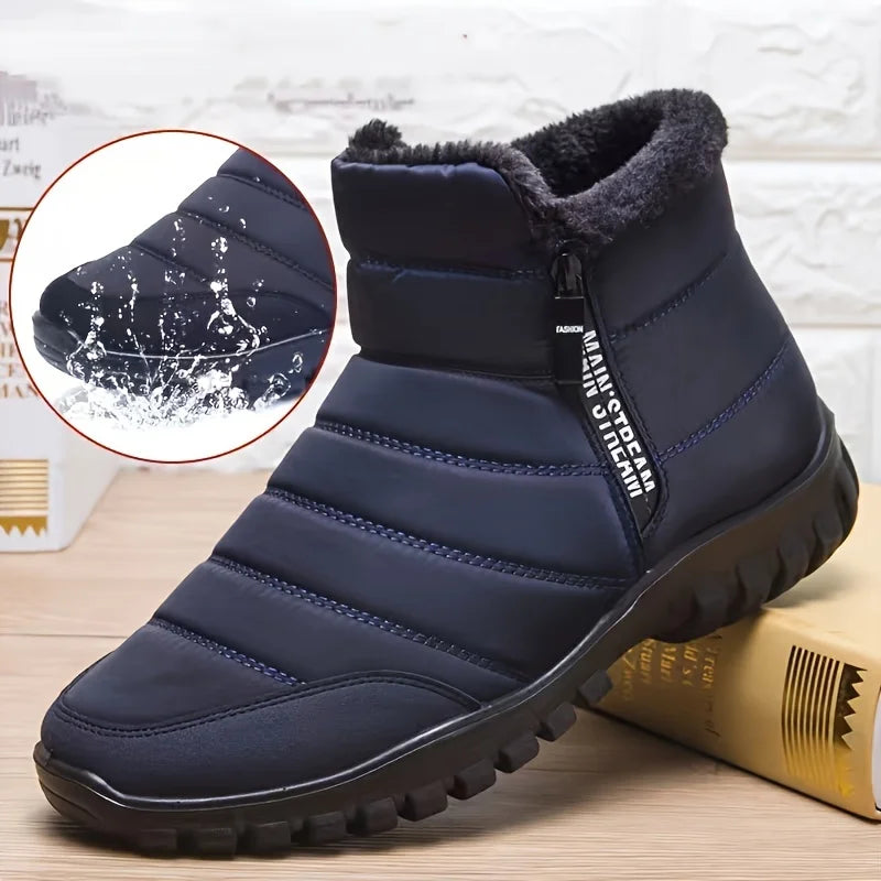 Botas de Inverno Masculinas Tênis de Algodão Quente com Zíper Botas de Neve Cano Curto, Sapatos Casuais de Outono Botas de Neve Impermeáveis com frete grátis