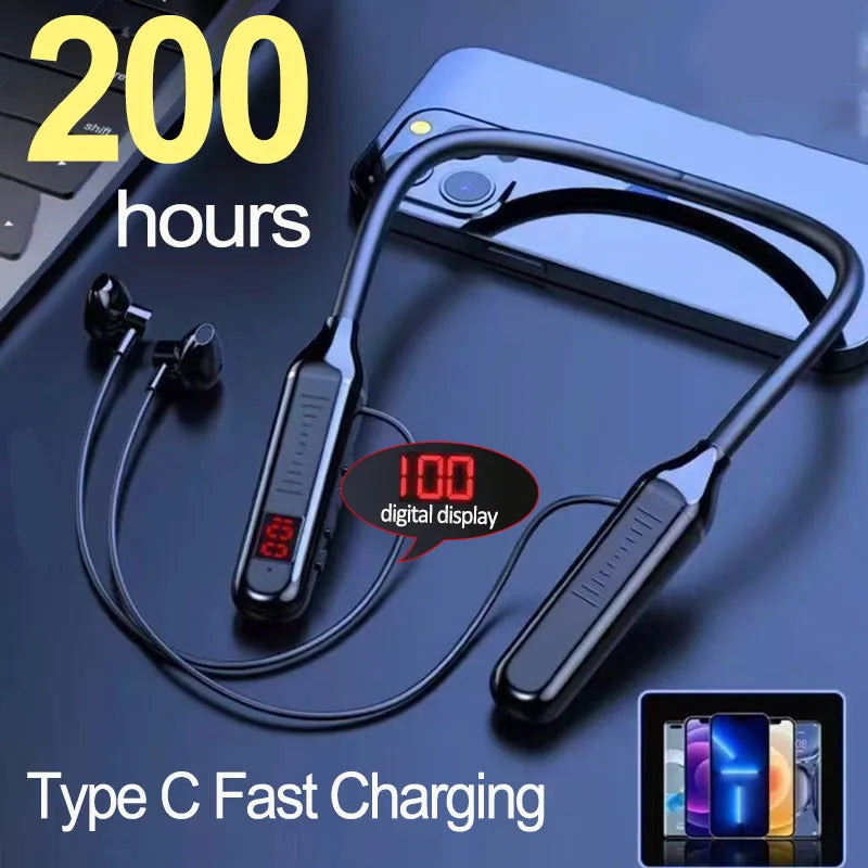 Fones de Ouvido Sem Fio 5.3 Neckband Headset Gaming LED Display Estéreo Esportivo Halter Impermeável Magnético