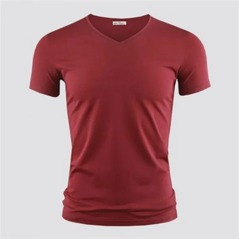 Camiseta Masculina 2026 Cor Sólida Gola V Manga Curta Blusas Camisetas Masculinas Camiseta Preta Justa Camisetas Masculinas Fitness para Roupas Masculinas