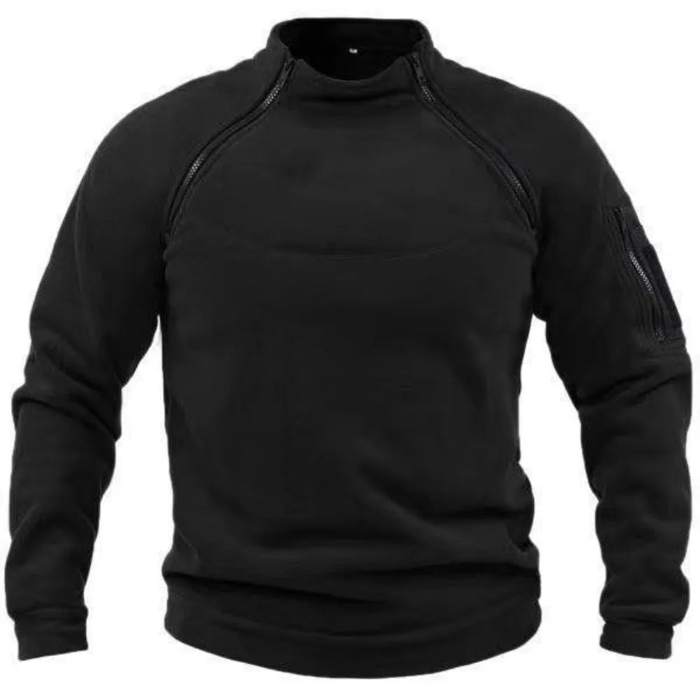 Moletom Masculino de Lã Polar com Zíper, Gola Alta, Manga Longa, Cor Sólida, Casual, Quente, Respirável, Tático para Ambientes Externos