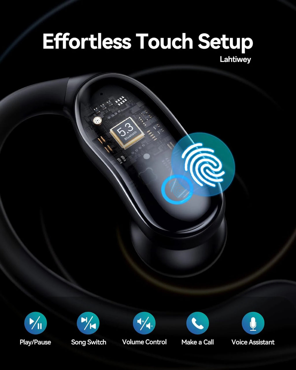 Fones de ouvido sem fio, 96 horas de reprodução, Bluetooth, fones à prova d'água IPX7, graves estéreo, over-ear, com ganchos auriculares e microfone
