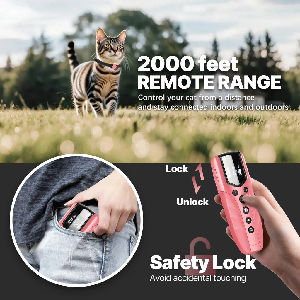 Coleira de Adestramento para Gatos Sem Choque, Coleira Vibratória para Gatos com Controle Remoto de 600m, Coleira com Bip e Vibração para Gatos de 3,6-45kg, Recarregável