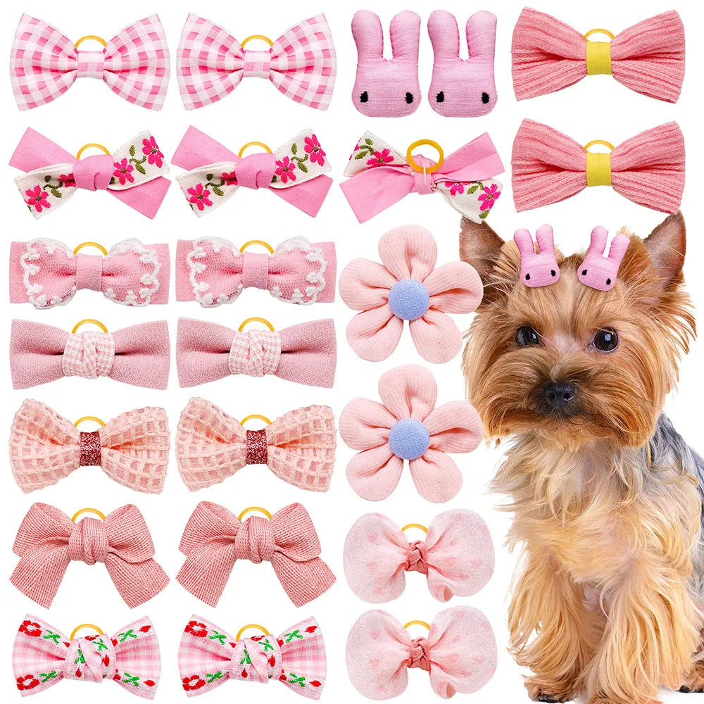 10/20 Peças Lacinhos para Filhotes com Elásticos Cor Doce Acessórios de Cabelo para Cães Feitos à Mão Acessórios de Cuidado para Cães