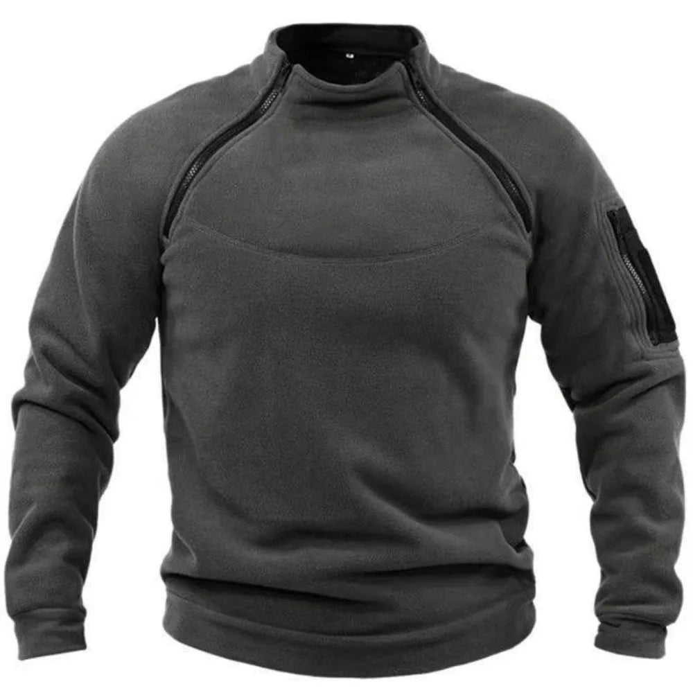 Moletom Masculino de Lã Polar com Zíper, Gola Alta, Manga Longa, Cor Sólida, Casual, Quente, Respirável, Tático para Ambientes Externos