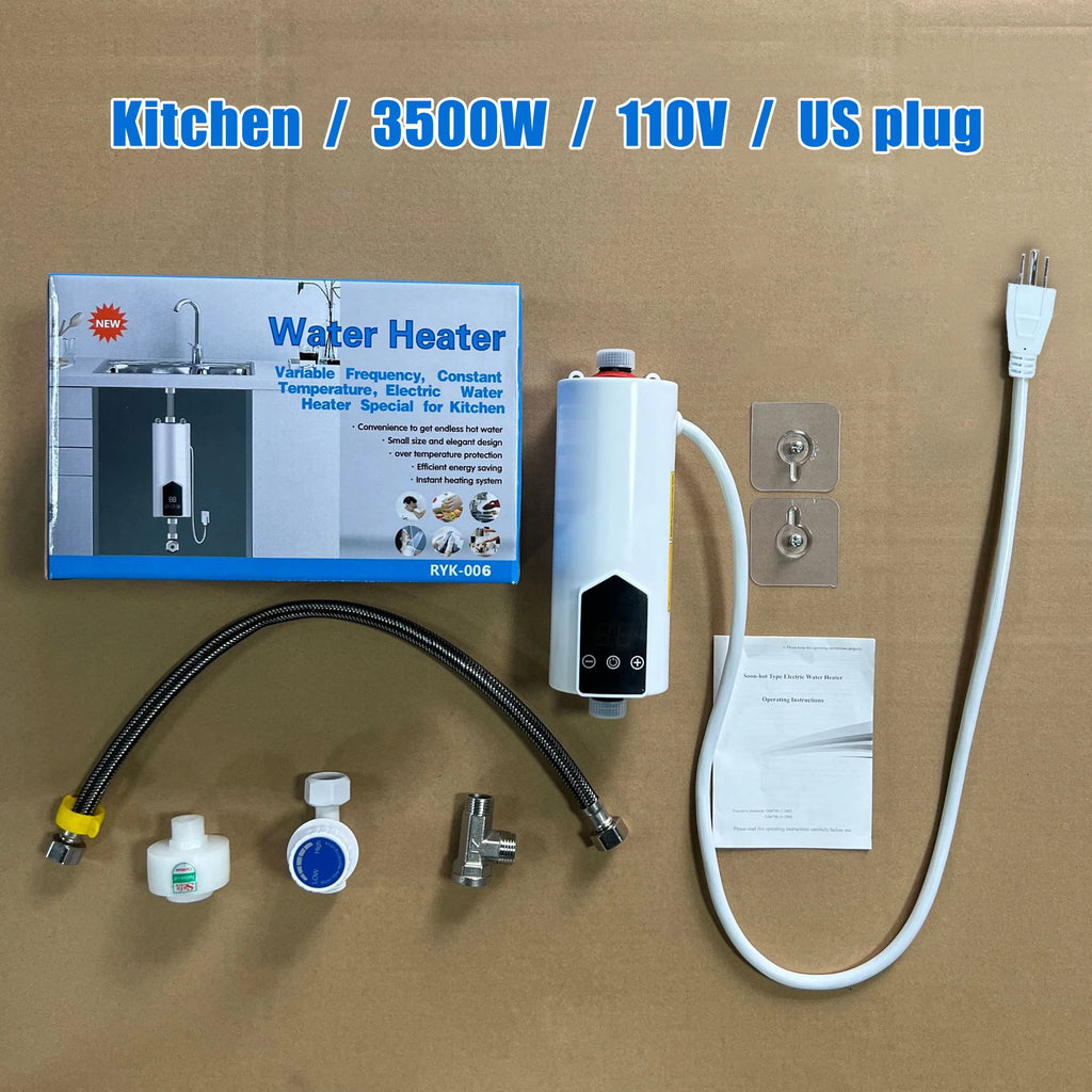 Torneira Elétrica Aquecedor de Água Instantâneo para Cozinha e Banheiro 3500W, Aquecedor de Água Sem Reservatório, Máquina de Aquecimento de Água Quente Instantânea, Chuveiro 110V