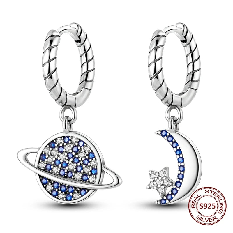 Star Moon Sun Hoop Earrings 925 Sterling Silver Original Star Shining Zircon Tassel Long Earrings For Women Luxury Jewelry Gift