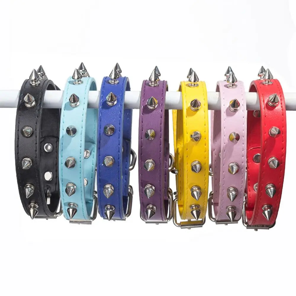 Pet Products Leather Cat Dog Collar Cool Adjustable Pet Necklace Exquisite Colorful Pet Spiked Studded Collars Cats