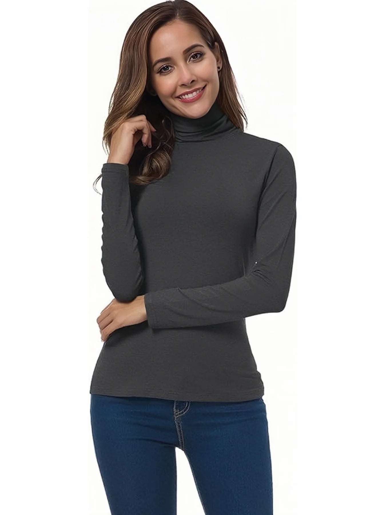 Conjunto Feminino de Blusa Gola Alta e Camiseta em Tricô Macio Casual Manga Longa para Primavera Outono Essenciais Estilosos para o Guarda-Roupa - preto GGG