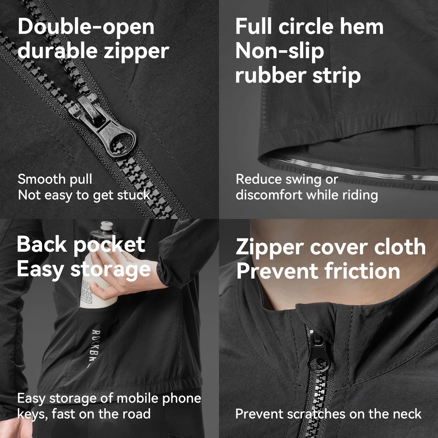 Rockbros Jaqueta Ciclismo Leve Corta-Vento Roupa Manga Comprida Quebra-Vento Refletiva Respirável Tamanho EUR