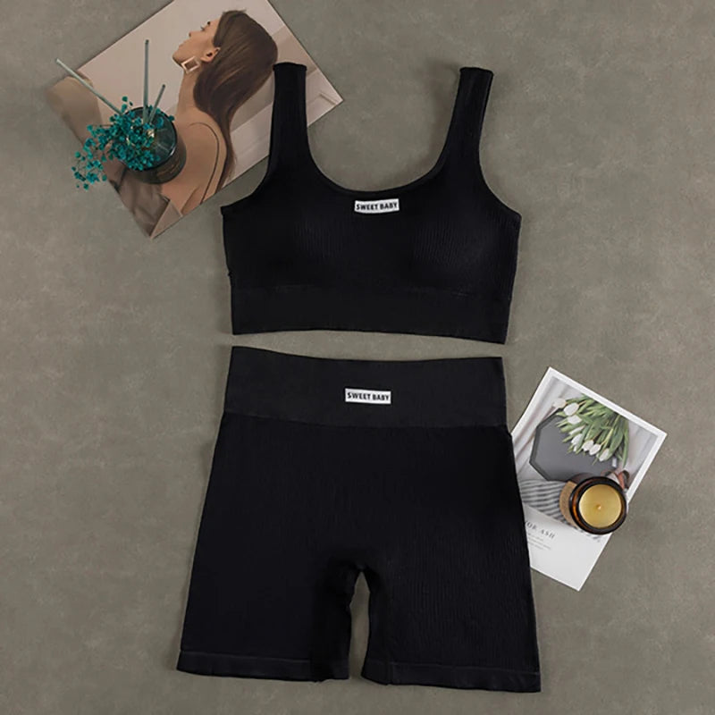 Conjunto de Yoga Feminino Sem Costura Fitness Roupa de Treino Sutiã Esportivo Legging Cintura Alta Sexy Decote V Profundo Roupa de Ginástica 2024 Novo Roupa Esportiva