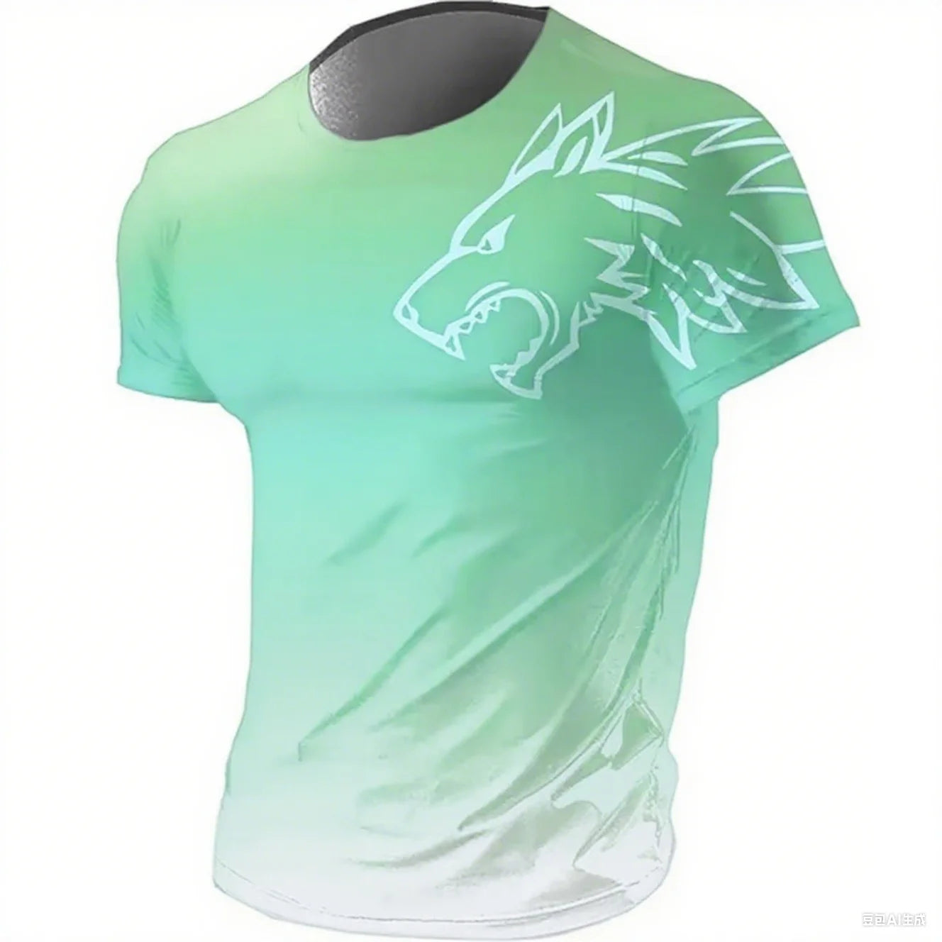 Camiseta masculina fitness sportswear verão 2024 vintage masculina 3D estampada secagem rápida gradiente animal lobo manga curta