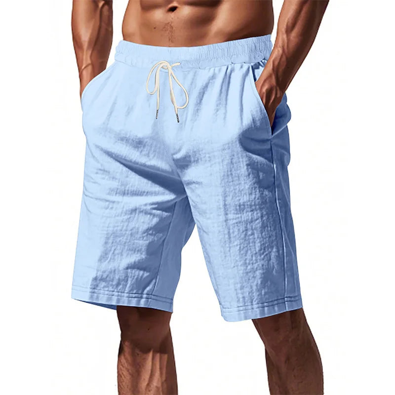 Novos Shorts Masculinos de Algodão e Linho Calças Masculinas de Verão Respiráveis Cor Sólida Calças de Linho Shorts de Praia Fitness Streetwear