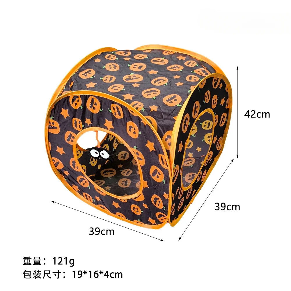 Túnel para Gatos Dobrável com Tema de Abóbora de Halloween, Brinquedo com Barulho para Gatos, Túnel de Gato Dobrável, Brinquedo para Animais de Estimação