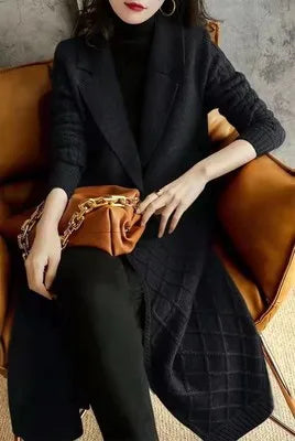 Cardigã de Lapela Médio Grosso Feminino de Malha para Outono/Inverno Manga Longa Cor Pura Estilo Preguiçoso Solto Camisola Estilo Casual 1 - S Camel