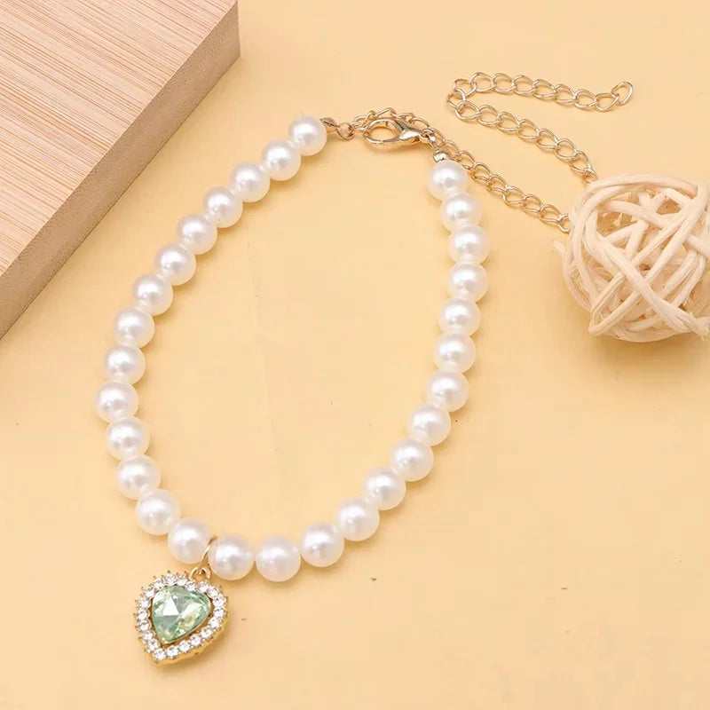 Pet Rhinestone Collar Adjustable Cat Princess Pendant Pearl Necklace Dog Sweet Decorations Puppy Gem Jewelry Accesorios