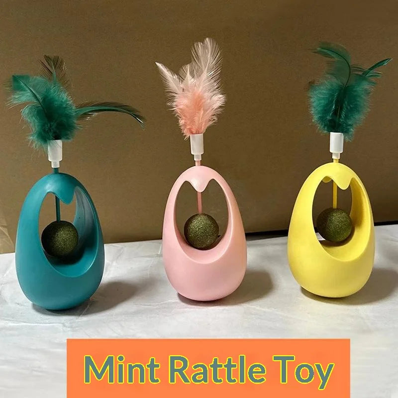 Brinquedo Tumbler 3 em 1 Não Tóxico para Gatos - Bola de Catnip Durável, Varinha de Pena, Plástico, Para Autoentretenimento, Alívio do Estresse para Pets