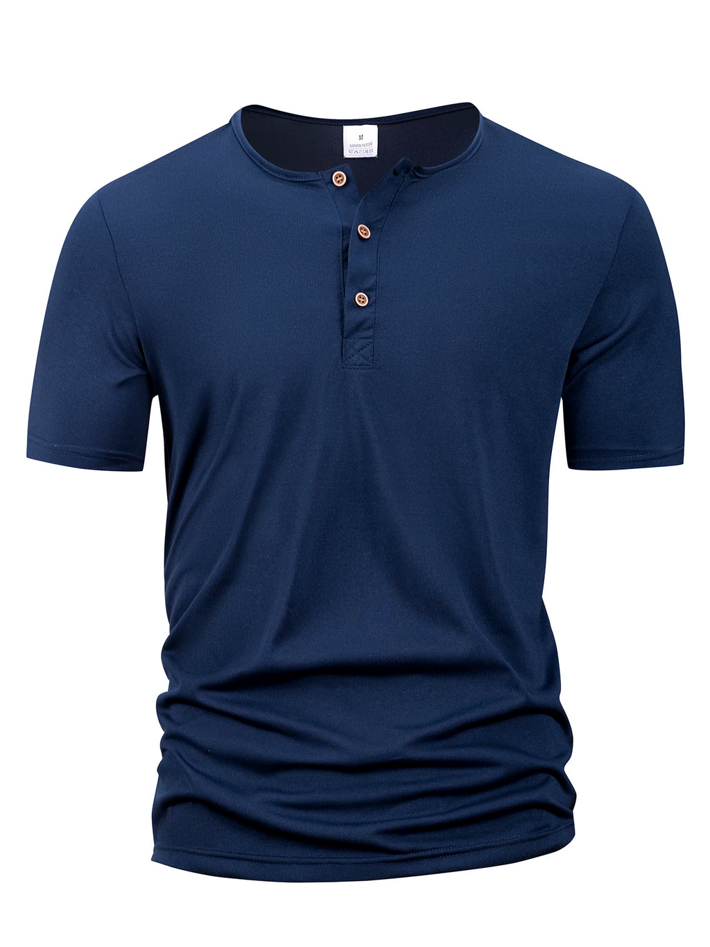 Camiseta Masculina Henley Gola Botão Slim Casual Manga Curta Cor Sólida Esportiva Polos
