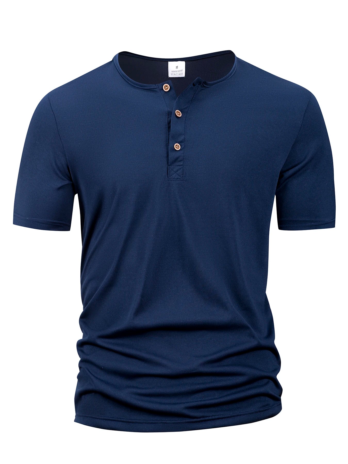 Camiseta Masculina Henley Gola Botão Slim Casual Manga Curta Cor Sólida Esportiva Polos