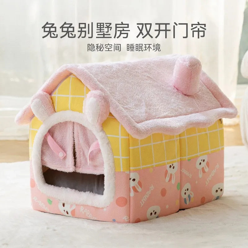Thickened Enclosed Winter Warm  Villa Detachable Washable Pet Dog Bed  House Small  Shape Bed Home Comforter Pad