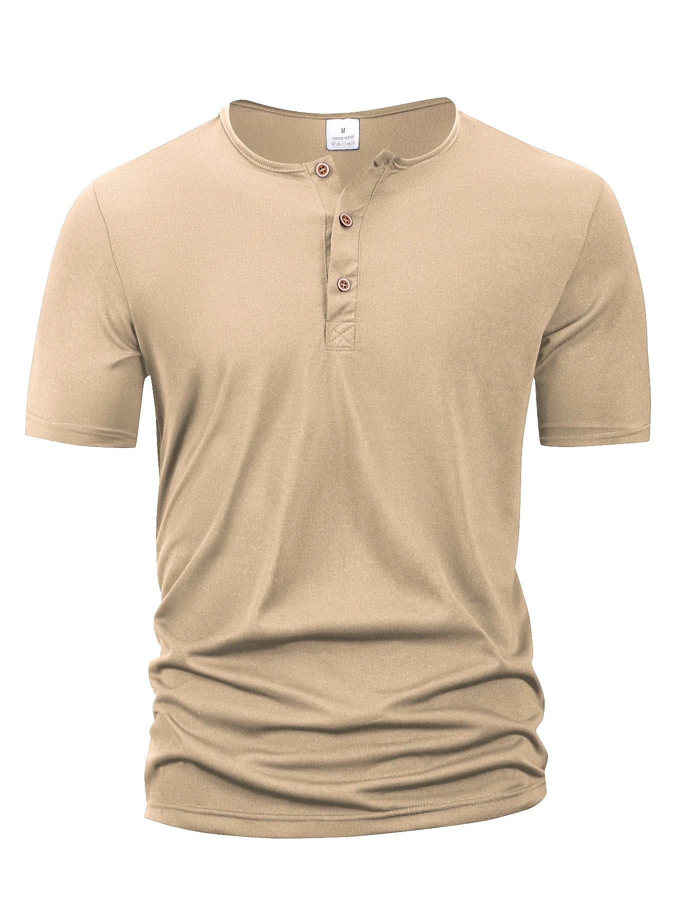 Camiseta Masculina Henley Gola Botão Slim Casual Manga Curta Cor Sólida Esportiva Polos