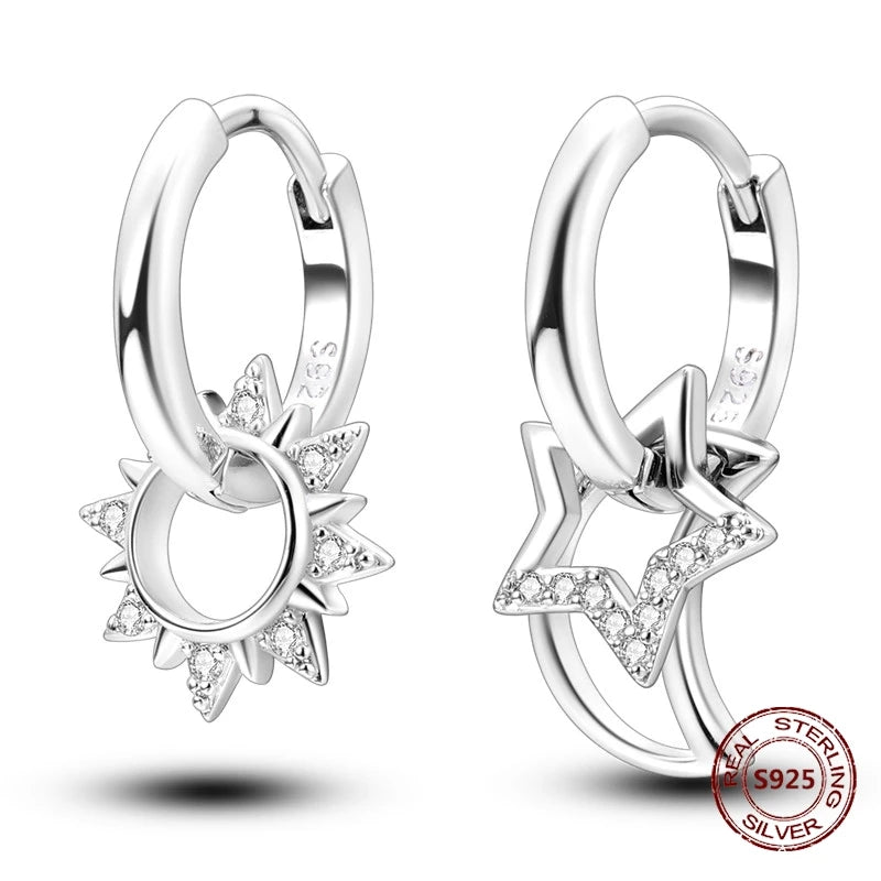 Star Moon Sun Hoop Earrings 925 Sterling Silver Original Star Shining Zircon Tassel Long Earrings For Women Luxury Jewelry Gift