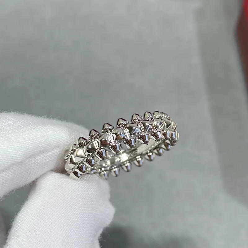 Anel Largo Rebitado S925 Prata com Ouro Rosê Design Clássico Masculino e Feminino Temperamento Moda Marca Joia de Luxo para Festa