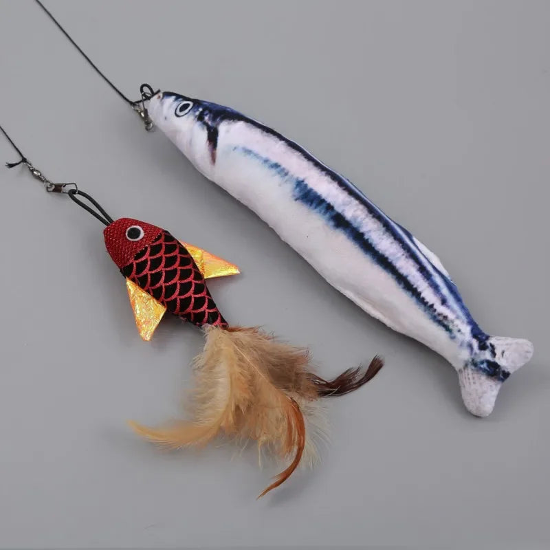Cat Rods Retractable Cat Toy Fish Type Telescopic Feathers Funny Cat Stick Toys Pet Toy for Kitten Simulation Fishing Rod