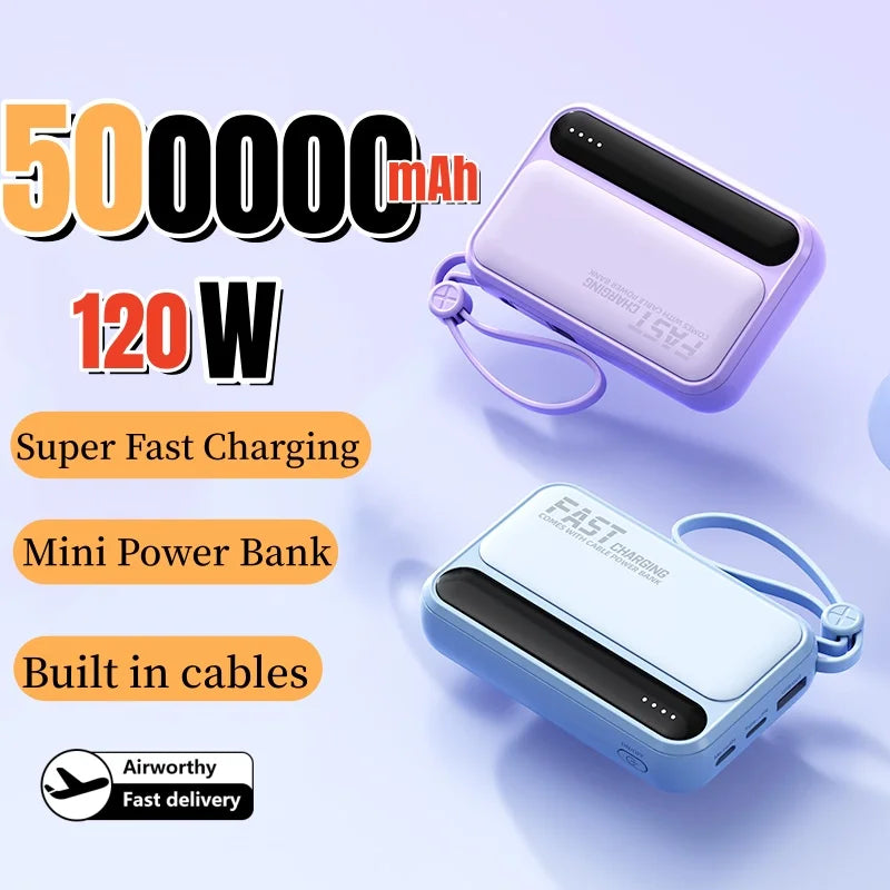 Power Bank 500000mAh 120W Large Capacity 4 in 1 Cables Display