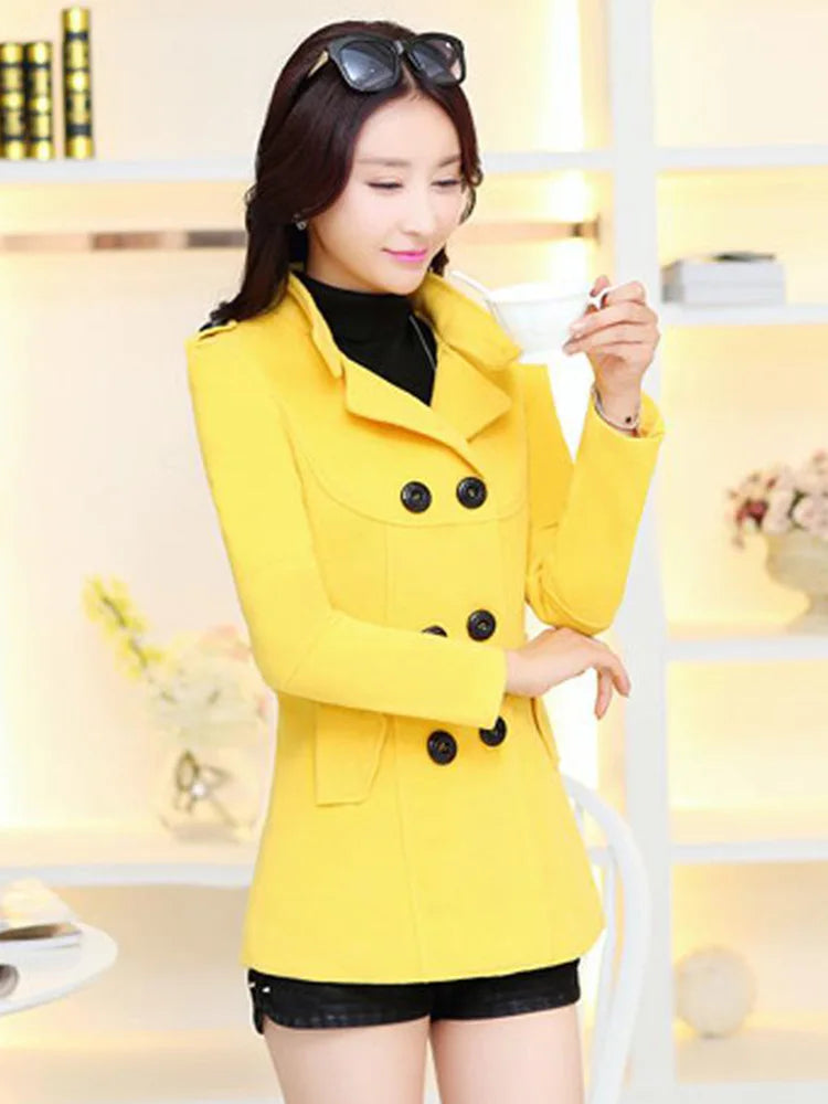 Novo Casaco de Lã Feminino Outono Inverno Casaco Feminino Slim Abotoamento Duplo Médio Longo Mistura de Lã Quente Sobretudo Feminino Inverno Casaco Jaqueta