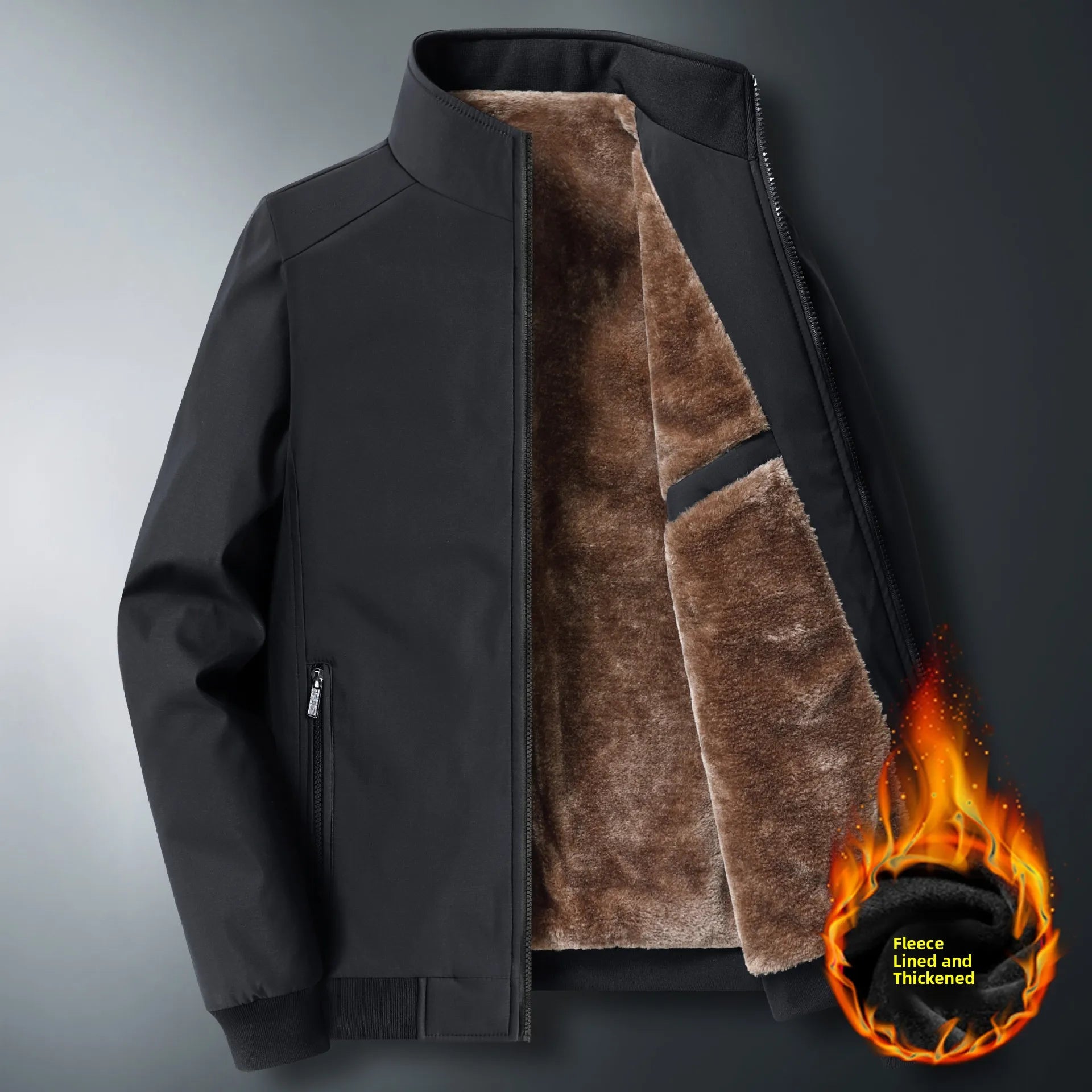 Jaqueta Masculina Forrada de Lã Grossa Casaco Casual da Moda Gola Alta Caimento Solto Respirável Resistente ao Desgaste à Prova de Vento Polies...