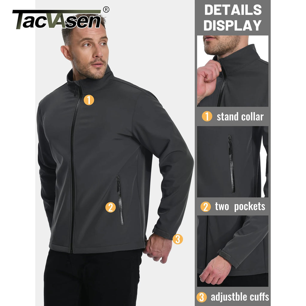 Tacvasen Jaqueta Softshell Masculina Forrada com Fleece Zíper Completo Jaqueta de Chuva Masculina Jaqueta de Trabalho ao Ar Livre Corta-vento Masculino para Trekking Primavera Caminhada
