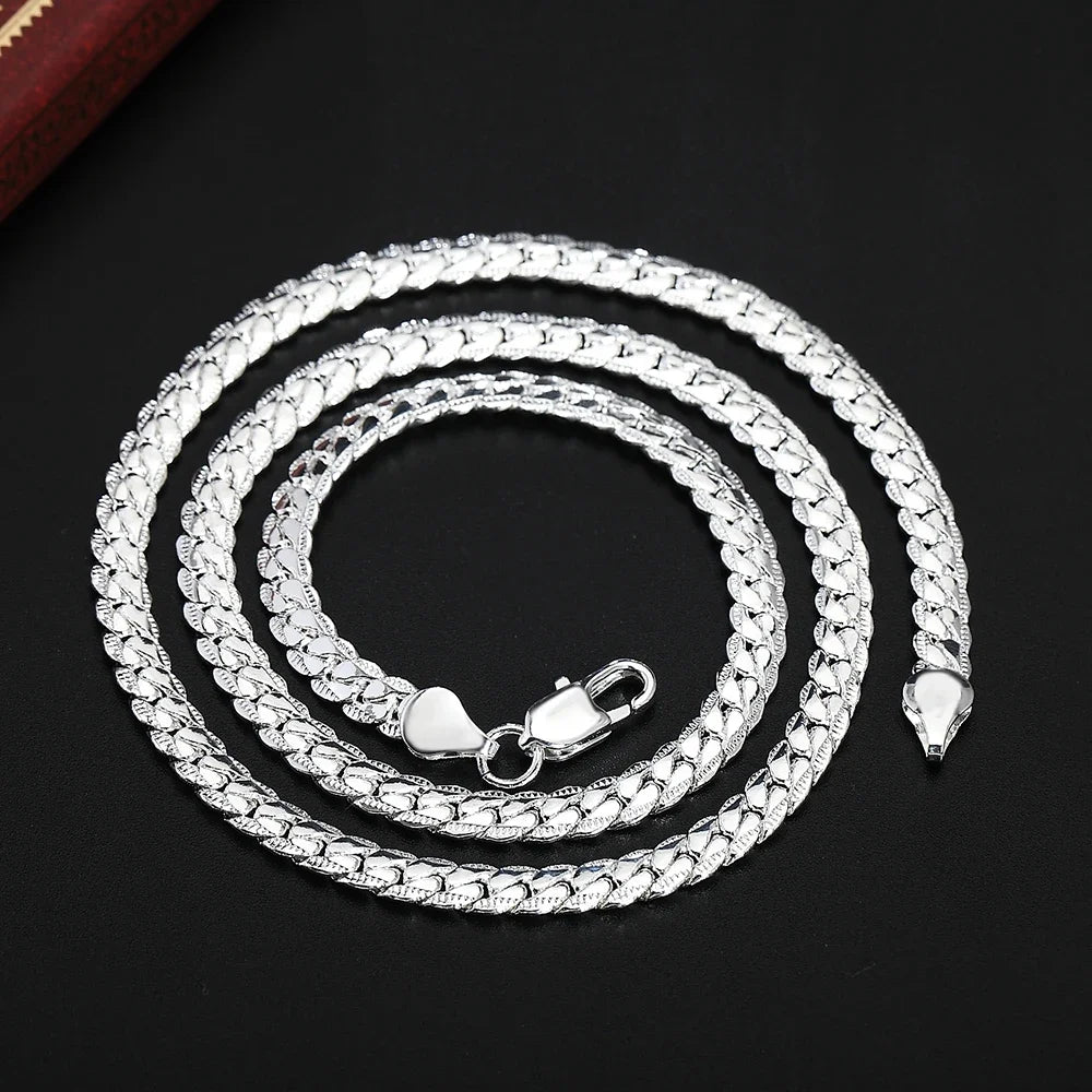 20-60cm 925 Sterling Silver Luxury Brand Design 6mm Fine Necklace Chain for Woman Men Fashion Wedding Engagement Jewelry