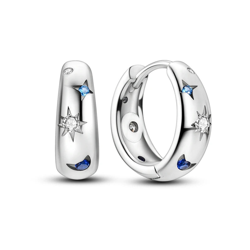 Star Moon Sun Hoop Earrings 925 Sterling Silver Original Star Shining Zircon Tassel Long Earrings For Women Luxury Jewelry Gift