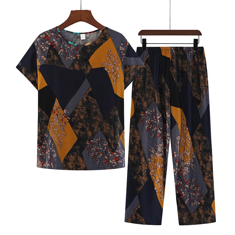 Roupa de Dormir Feminina Pode Ser Respirável e Antibacteriana Pijama de Algodão Fino Feminino Conjunto de Manga Curta Tamanho Grande