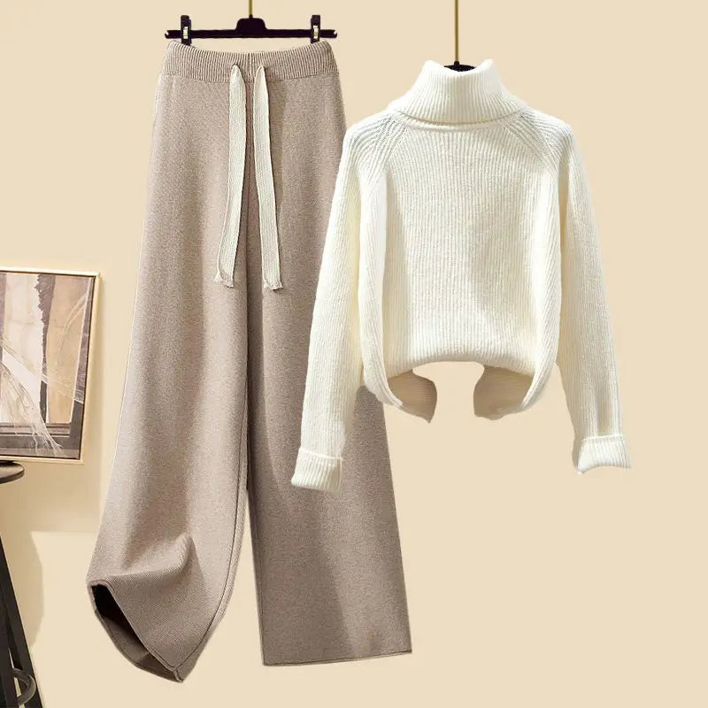 Calça Feminina de Malha de Perna Larga (peça única) Caqui