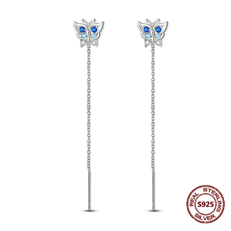 Lucky Clover Earrings 925 Silver Original Zircon Butterfly Dragonfly Chameleons Bee Flower Earrings For Women Jewelry Gift