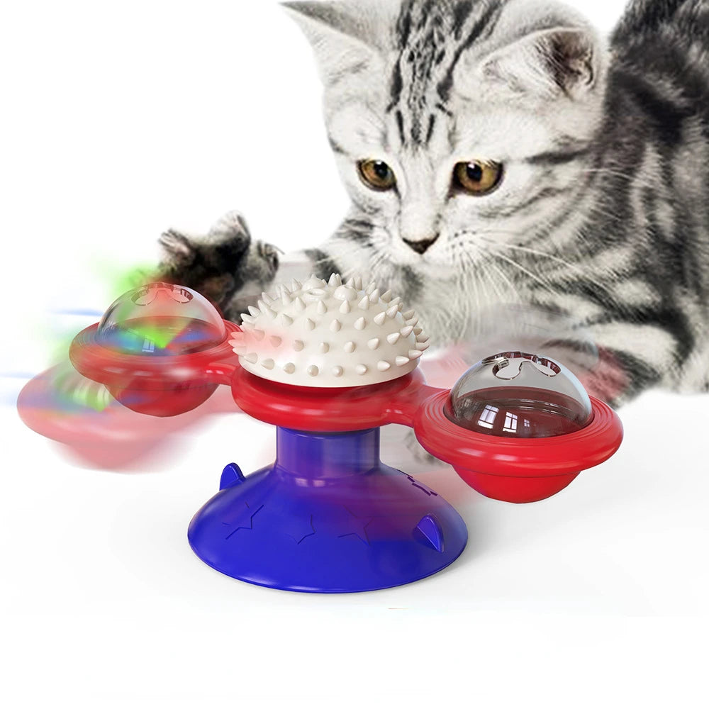 Brinquedo de Gato Moinho de Vento Brinquedos Interativos para Animais de Estimação para Gatos Quebra-Cabeça Jogo de Gato com Plataforma Giratória para Gatinhos Escovar Dentes Suprimentos para Animais de Estimação