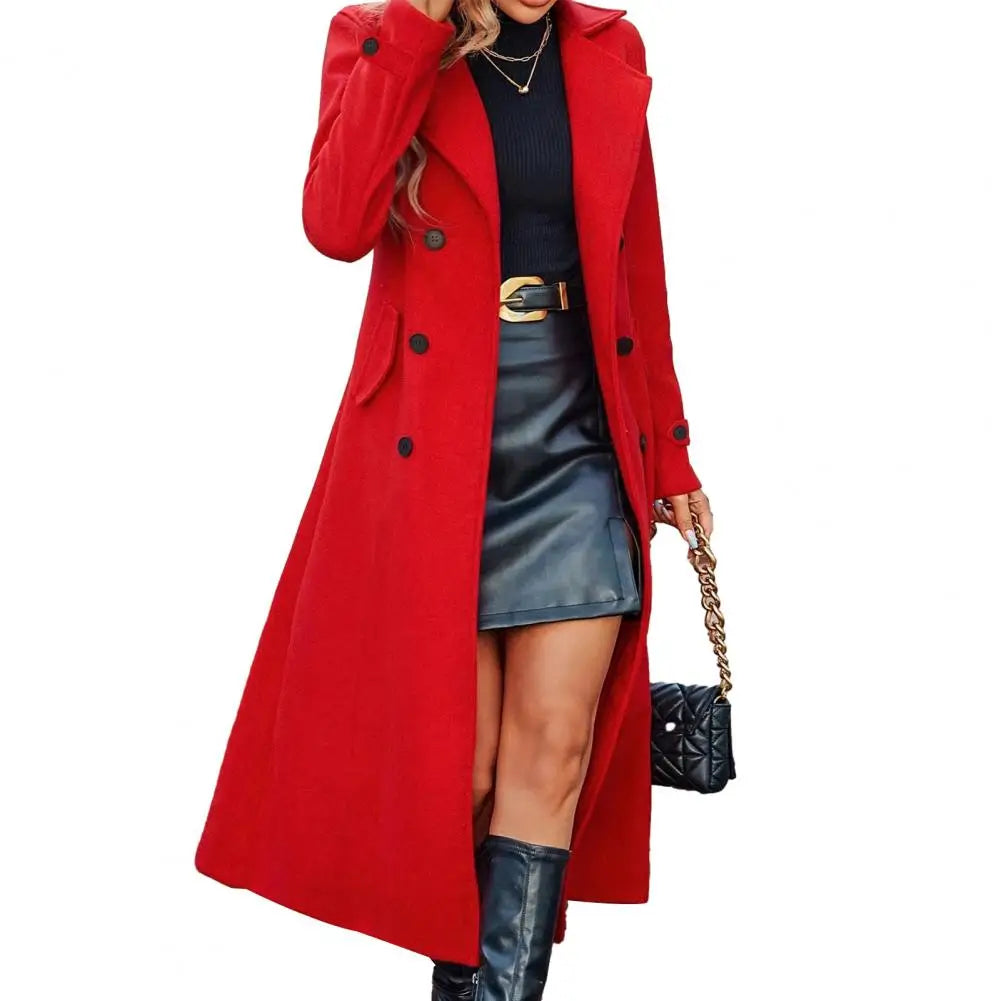 2025 Jaqueta Feminina de Lã Estilo Longo Sobretudo Feminino de Lã Moda Outono Inverno Casaco de Lã Quente Abotoamento Duplo Casaco Feminino