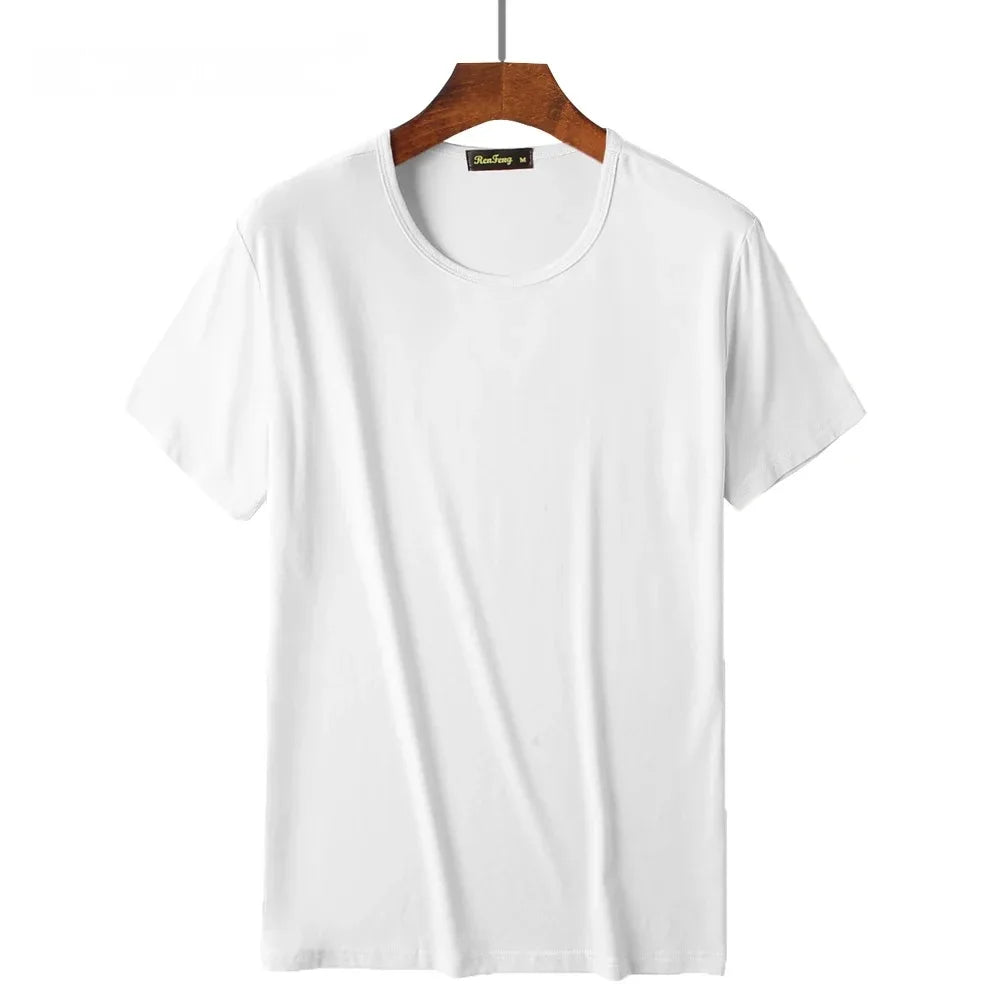 2 Pacotes de Camisetas de Fibra de Bambu com Gola Redonda Manga Curta Clássica Absorvente de Suor para Academia Masculina Regata Cor Sólida Preta Nova