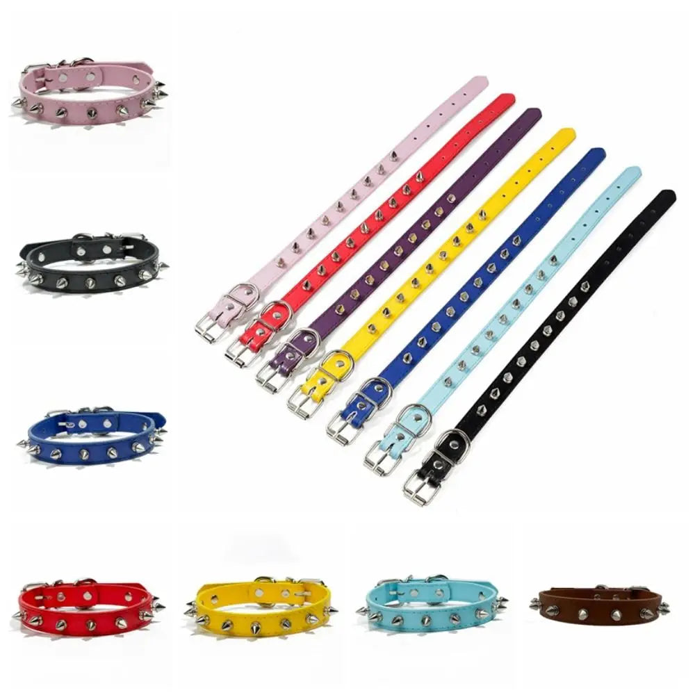 Pet Products Leather Cat Dog Collar Cool Adjustable Pet Necklace Exquisite Colorful Pet Spiked Studded Collars Cats