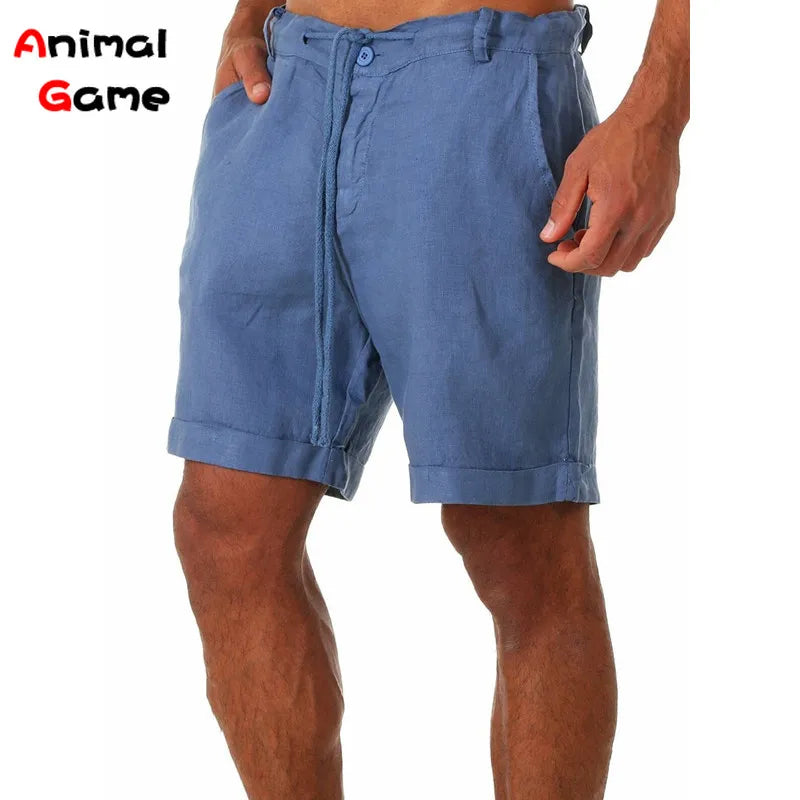 Moda Verão Masculina Shorts de Linho Masculino Shorts de Praia de Algodão Masculino Novo Selvagem Lazer Solto Sólido Shorts Cargo para Homens Shorts de Moletom