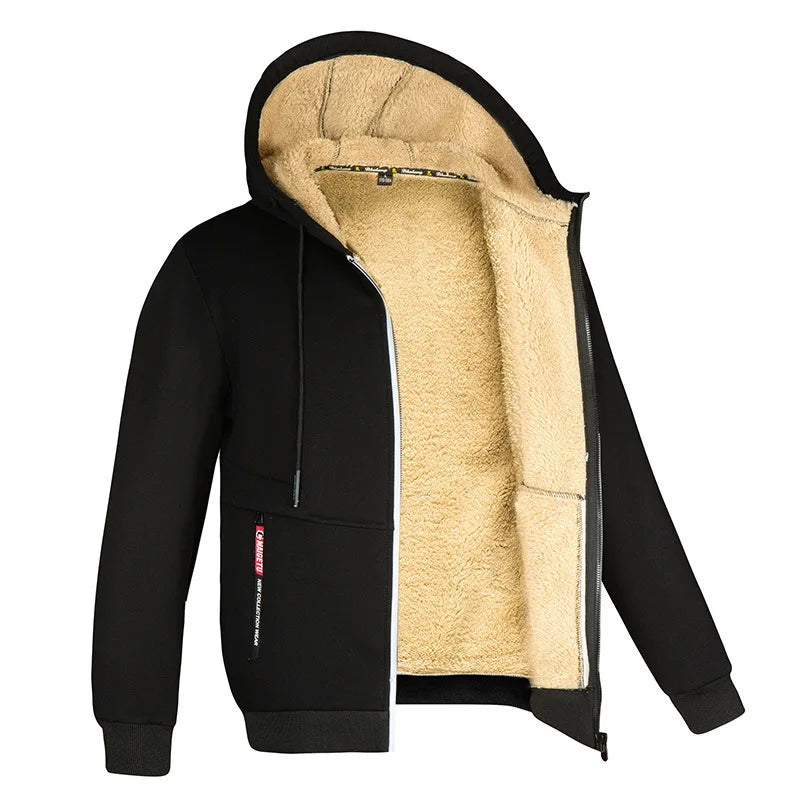 Jaqueta Masculina Inverno Camuflada Fleece Grossa Capuz Masculino Manga Comprida Casaco Casual Zíper Moletom Streetwear Casacos Masculinos
