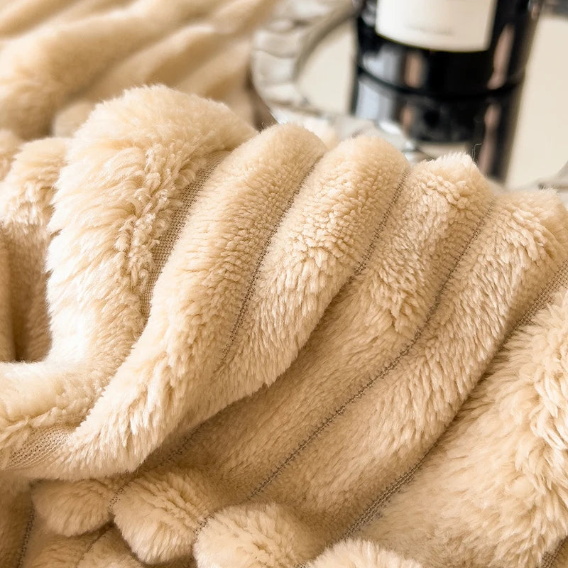 Imitation Rabbit Plush Striped Spring Autumn Warm Blankets Soft Fluffy Warmth Sofa Blankets for Throw Napping Shawl Blanket Leg