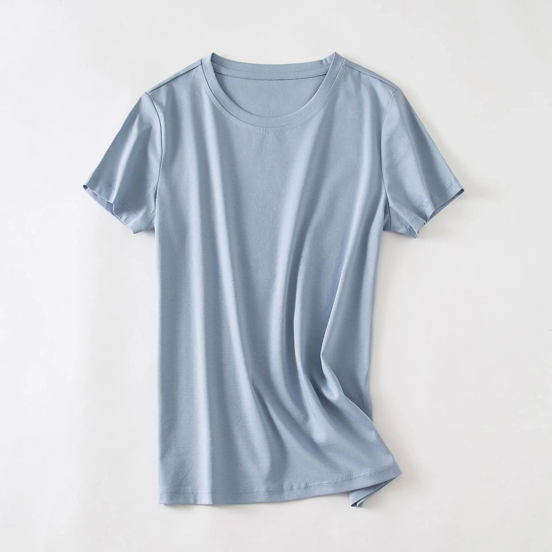 Camiseta Feminina Verão 2026 Gola V Manga Curta Algodão Casual Sólida Top Tees Solta Camisetas Básicas Camisas Femininas Tops Camisetas Femininas - verde escuro gola redonda P